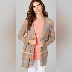 J Jill Linen Cardigan Sweater Open Front Striped Multicolor Size Large